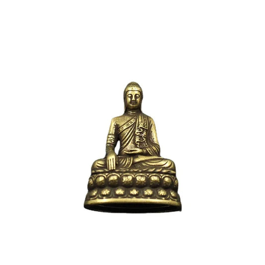 Brass Sakyamuni Buddha Figurine – Miniature Antique-Style Dharma Statue for Desktop & Home Decor